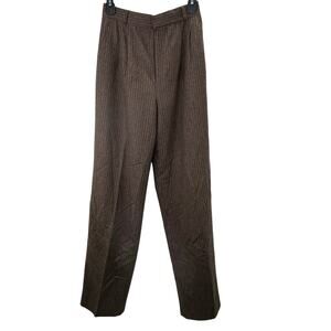 Vintage Wool Trouser Pants 26" Waist Women Brown Stripe Pleated Baggy Academia